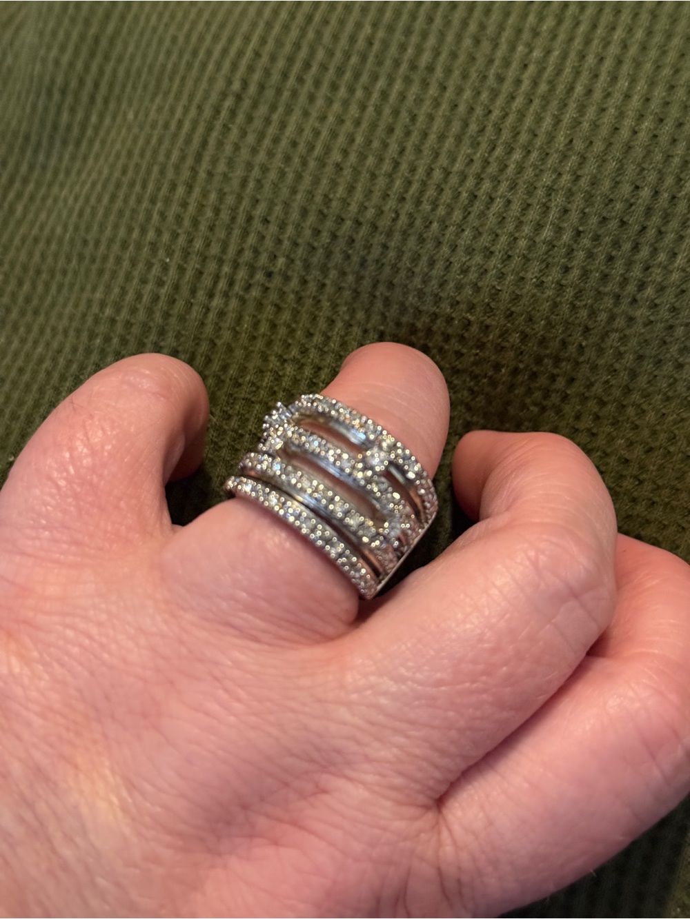 Multi-Row Pavé Crystal Statement Ring in Silver